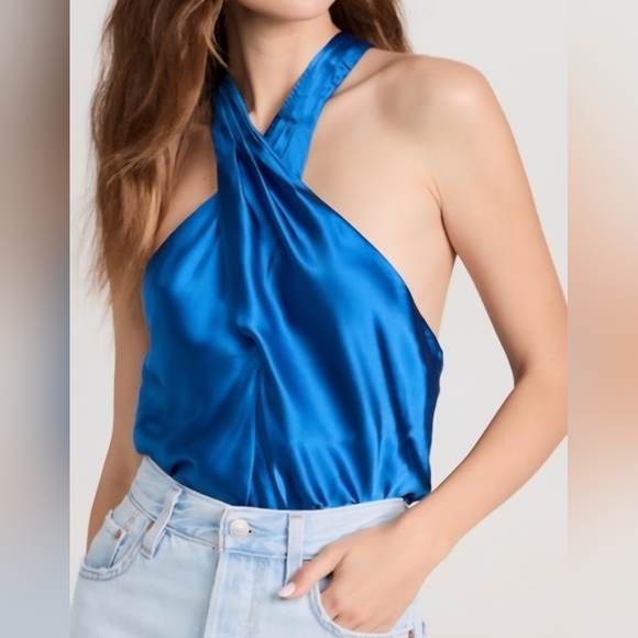 Veronica Beard Tops - Cross-Neck Satin Cami Tank in Cobalt Blue